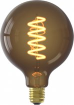 Gouden gloeilamp met spiraalvormig filament en E27 fitting.