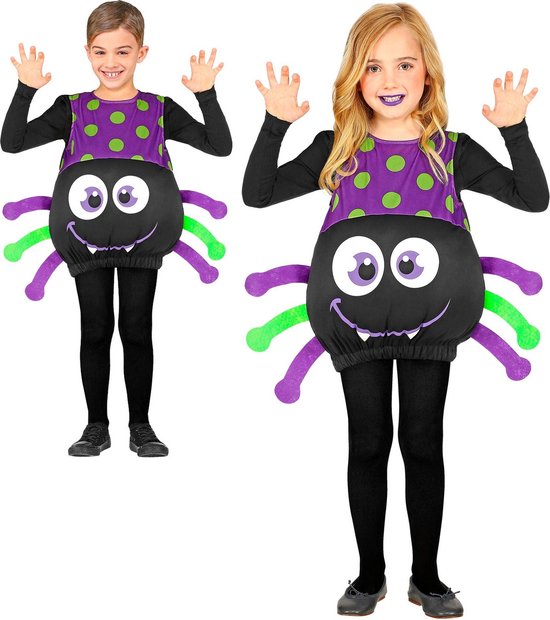 Widmann - Grote Giftige Griezel Spin Kind Kostuum - Paars, Zwart - Maat 110 - Halloween - Verkleedkleding