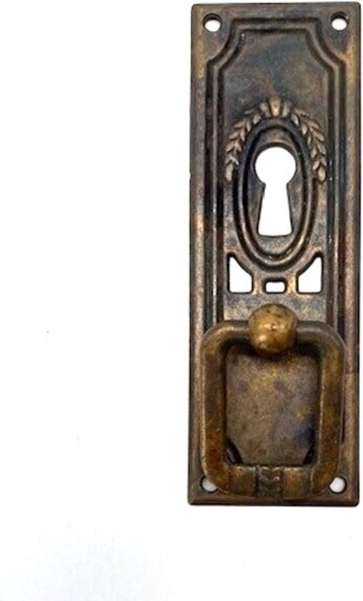 Deurgreep Ringgreep Brons antiek Lauwerkrans met sleutelgat verticaal 80mm