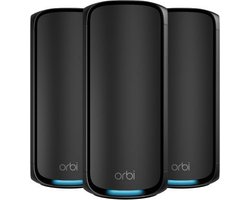 NETGEAR Orbi RBE973SB – Mesh WiFi – WiFi Versterker – WiFi 7 – Quad-Band – 3-Pack – Zwart