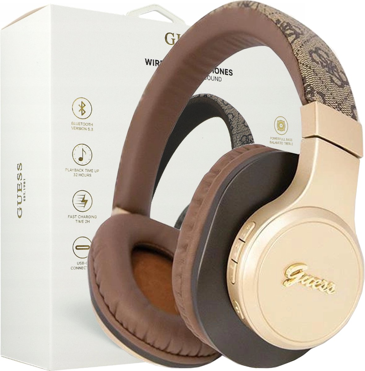 Guess 4G Script Logo - Bluetooth Stereo Over-Ear Koptelefoon - Bruin