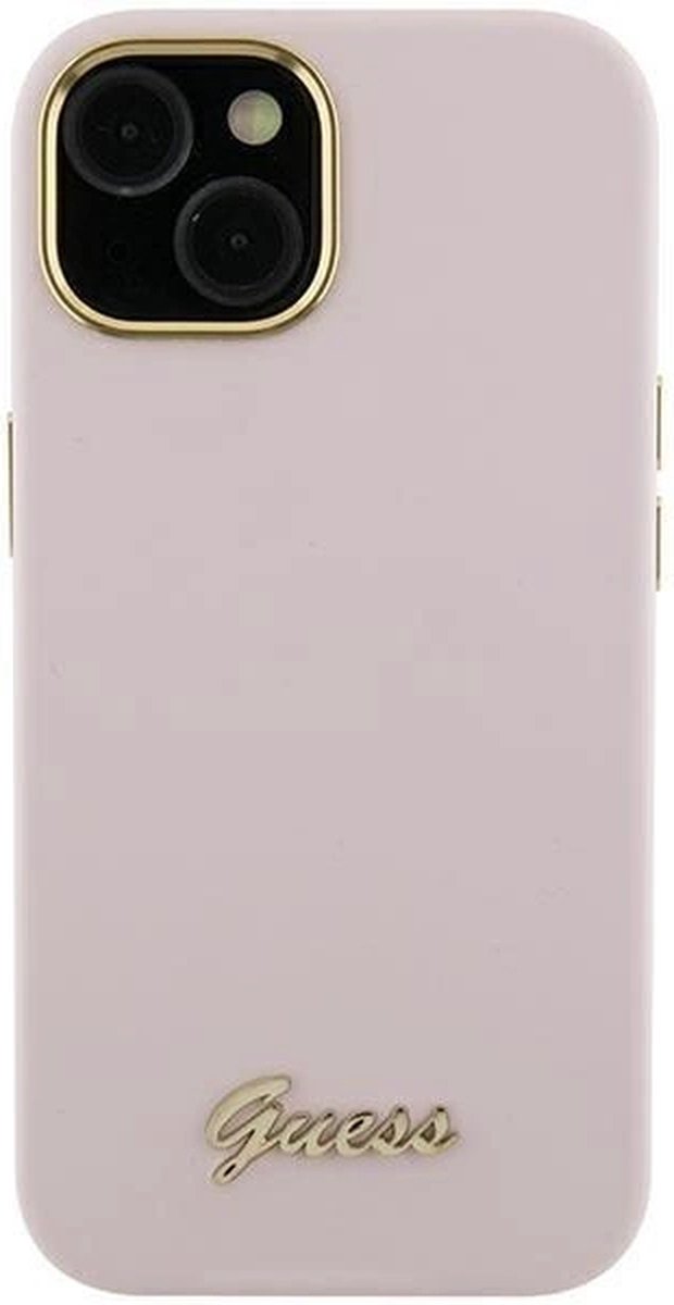 Guess - Silicone - Script Metal Logo & Frame hoesje voor iPhone - 15 - Pro - roze