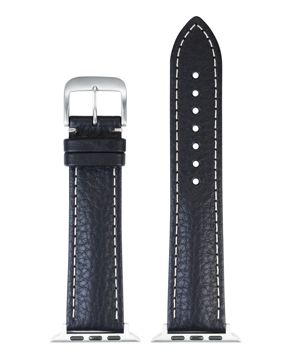 EULIT leer horlogeband geschikt voor Apple Watch 38-40-41 maat - Serie 1-2-3-4-5-6-7-8-9-10 + SE - imperator smart - 20 mm - zwart-wit - metalen gesp - incl. adapter