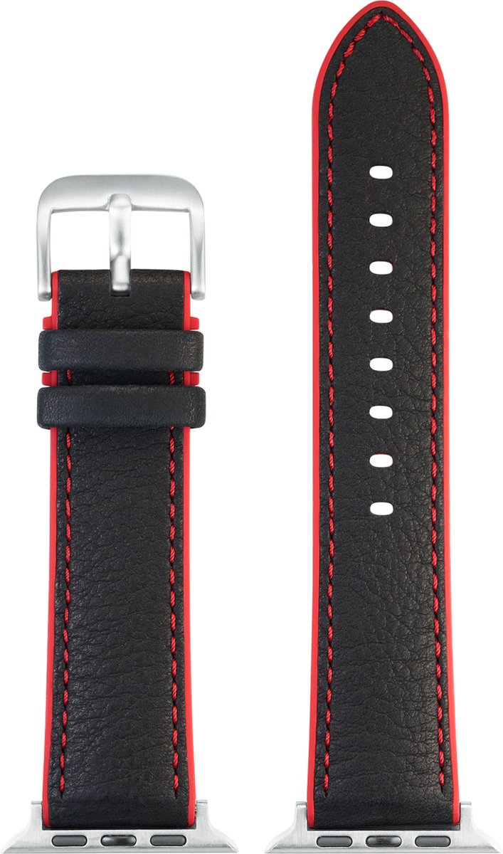 EULIT horlogeband geschikt voor Apple Watch 42-44-45-46 maat - Serie 1-2-3-4-5-6-7-8-9-10 + SE - eutec smart - 22 mm - rood zwart- metalen zwart gesp - incl. adapter