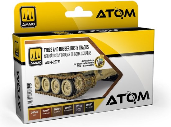 AMMO MIG 20721 ATOM - Liserés et chenilles en caoutchouc rouillés - Set de Peinture Acryl 6x20 ml
