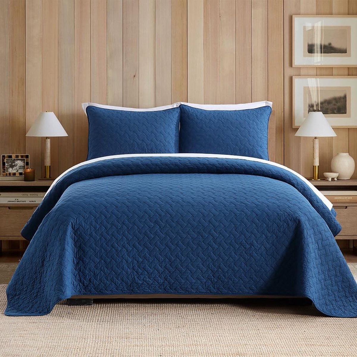 Goodivery ® Zachte en Comfortabele Katoenen Bedsprei Set met Kussenslopen, 240 x 260 cm, Blauw