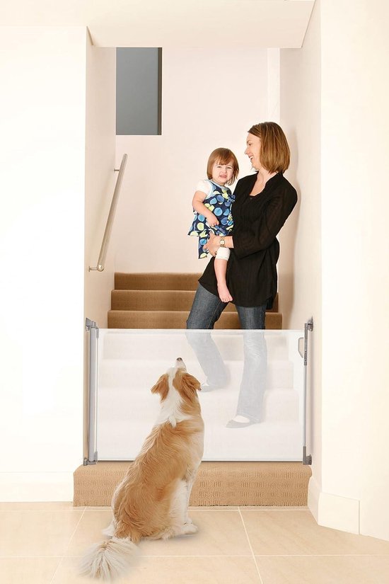 Retractable Stair Gate, 140 x 86cm Retractable Safety Fence, Retractable Baby Gate, Baby Safety Fence Suitable for Stairs/Corridors/Indoor/Outdoor (White