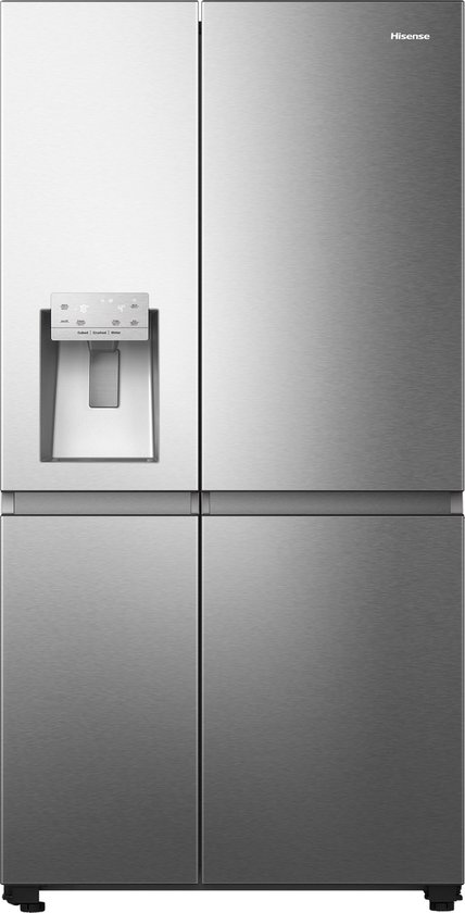 Hisense RS818N4IID- Amerikaanse koelkast - Energielabel D - Vaste Wateraansluiting - Water- & ijsdispenser - Metal Cooling - No Frost - RVS - Multi-Air Flow - Fast Freeze - 35dB (A) - Inverter Compressor - 632 Liter
