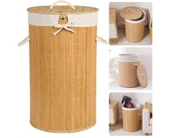 Wasmand - Bamboe - Ronde Wasmand 48 Liter - Met Deksel en Draaghengsels - Inclusief EBOOK
