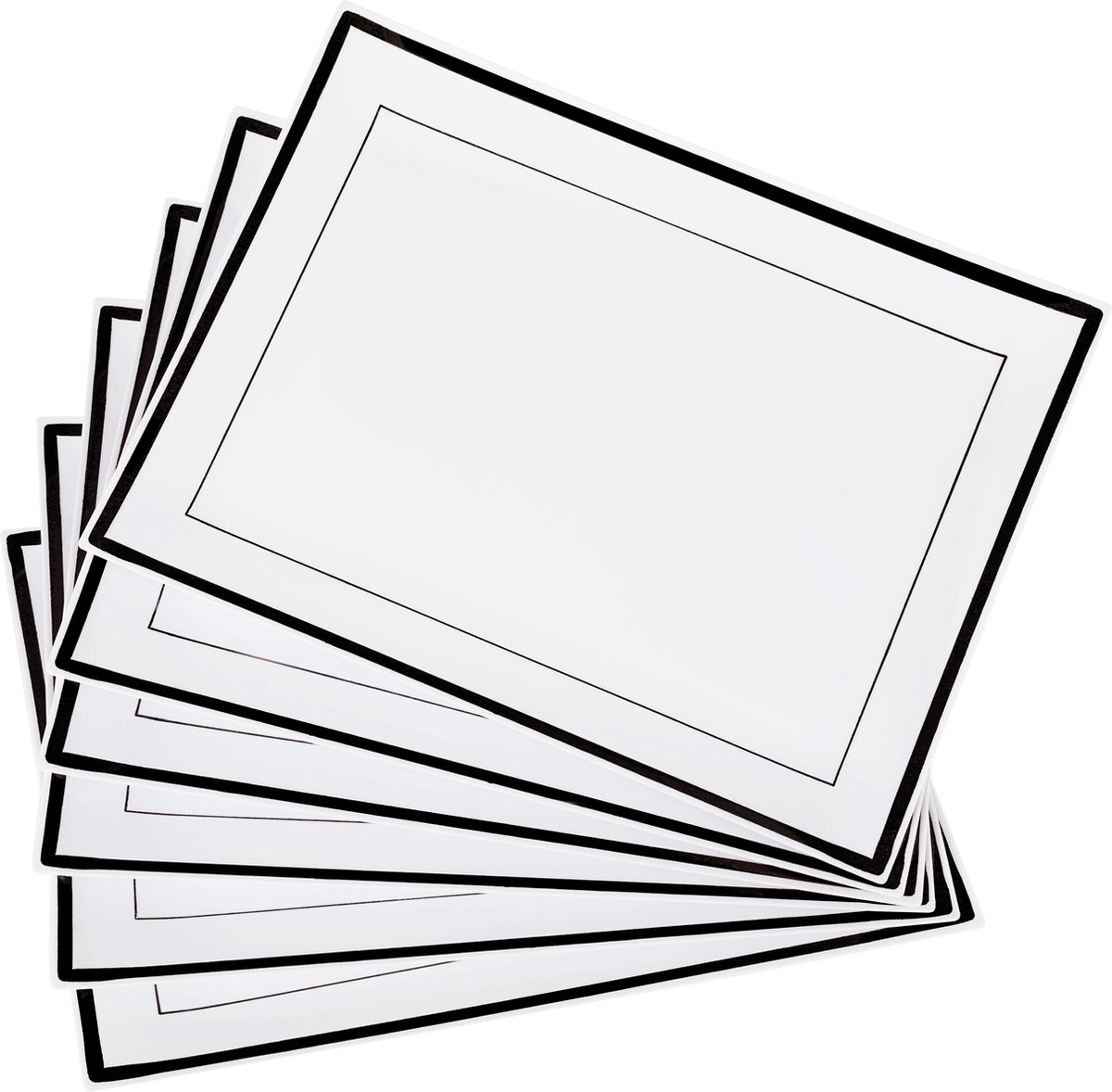 MATANA - 6 Witte Herbruikbare Plastic Dienbladen met Zwarte Rand (30x23cm) - Stevig en Herbruikbaar - Buffetten, Feesten, Bruiloften, Verjaardagen, Doopsels, Kerstmis & Meer