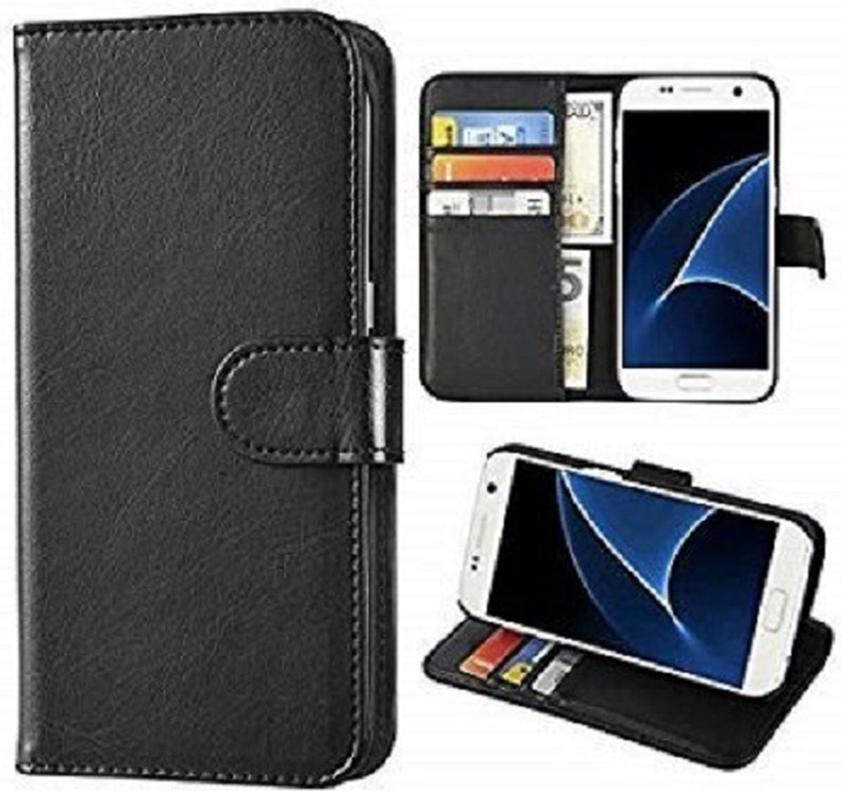 Samsung S7 Hoesje Met Pasjeshouder Bookcase Zwart