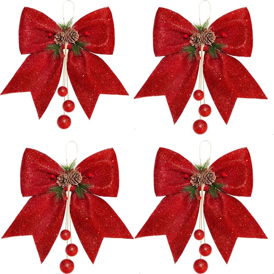 12 stks Kerst Boog Outdoor Rode Bogen Rode Kransen Bogen Strik Ornament Jute Boom Boog Boog