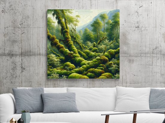 Olieverf mos schilderij | Mossy masterwork: verdant oil painting infused with natural beauty | Kunst - 20x20 centimeter op Canvas | Foto op Canvas