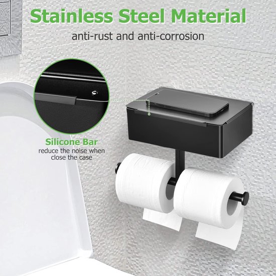 Saqu Essential dubbele toiletrolhouder met planchet mat zwart