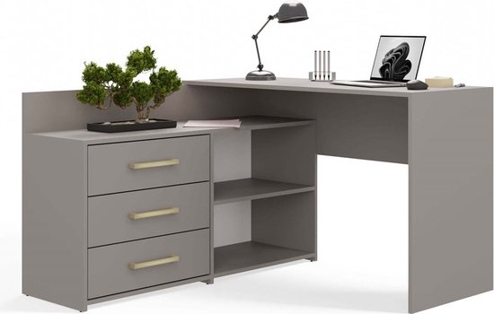 BMG Möbel Hoekbureau Lena afsluitbare deur, computertafel, hoekbureau, thuiskantoor, kantoortafel, Made in Germany (wit/artisan eiken