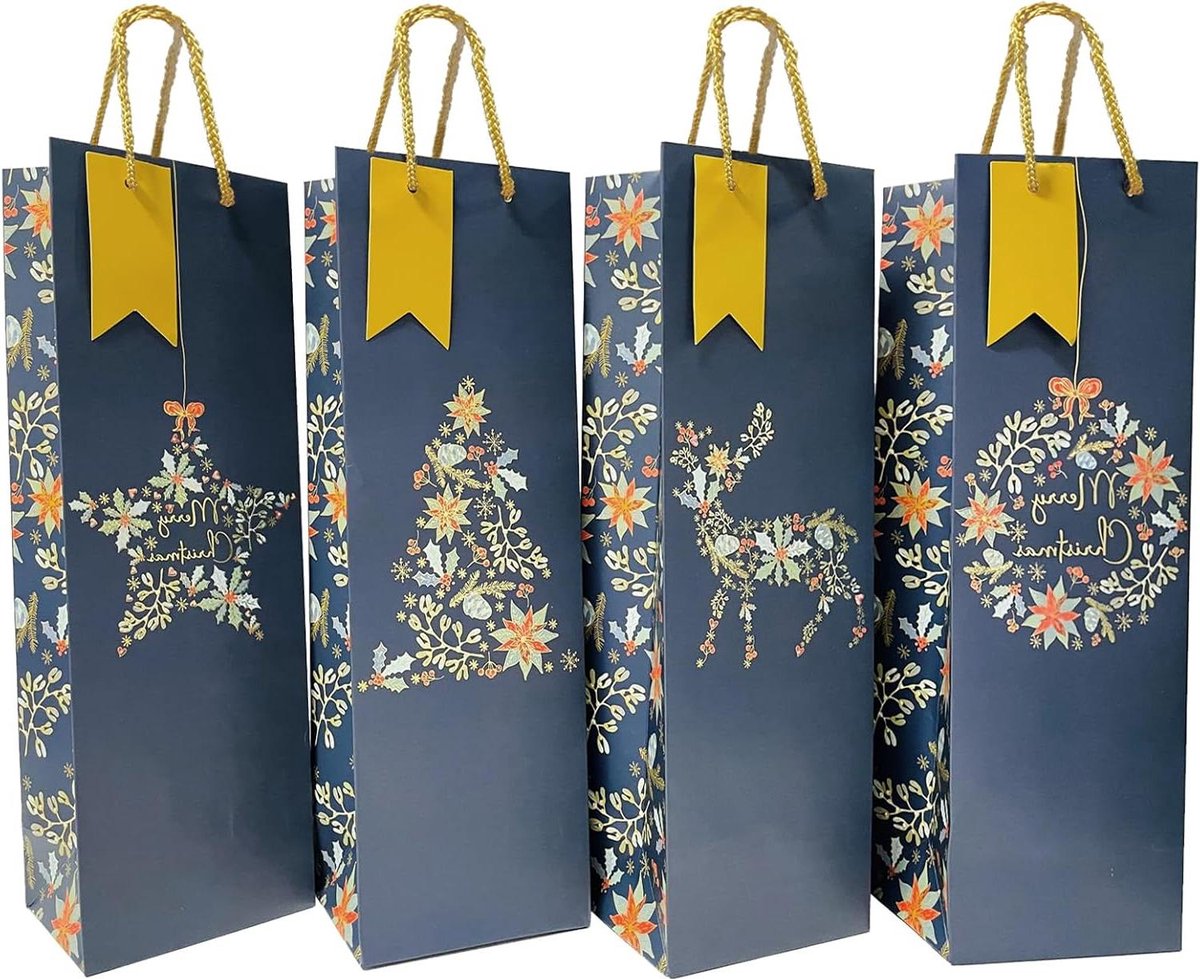 Kerst wijnfles zak kraftpapier - Kerst champagne geschenkzakken - Wijn whisky decoratie - 12 stuks