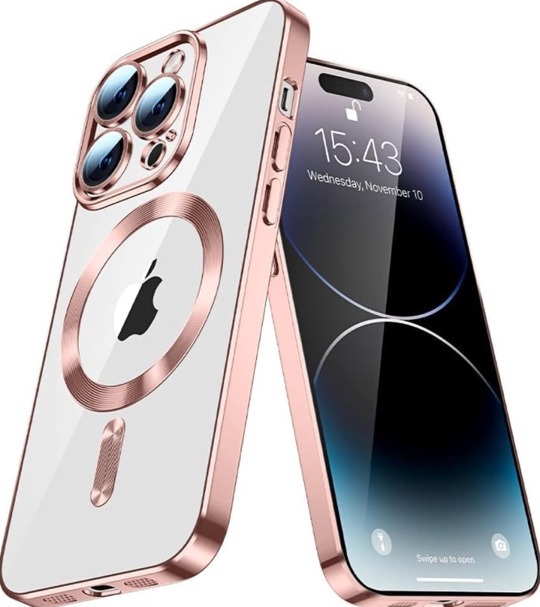 Cityhoesje - iPhone 16 Pro - Backcover hoesje – Roségoud - Transparant