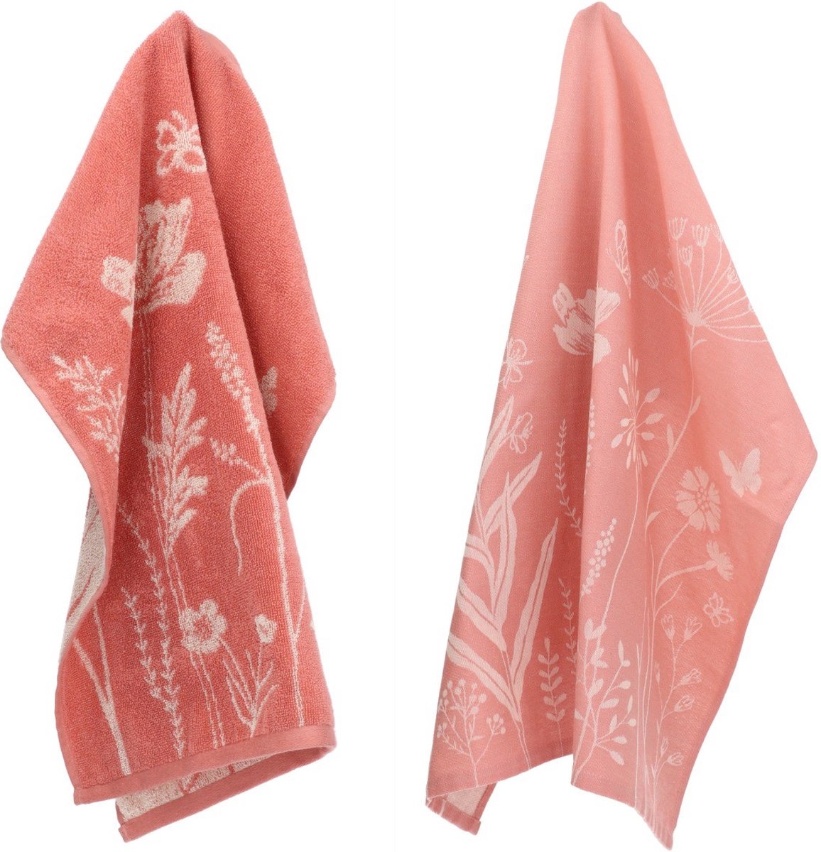 Bol.com Luxe Keukendoek en Theedoek Wild Flowers Roze van Bunzlau Castle | 100% Biologisch Katoen | Keukendoek 60x53cm en Theedo... aanbieding