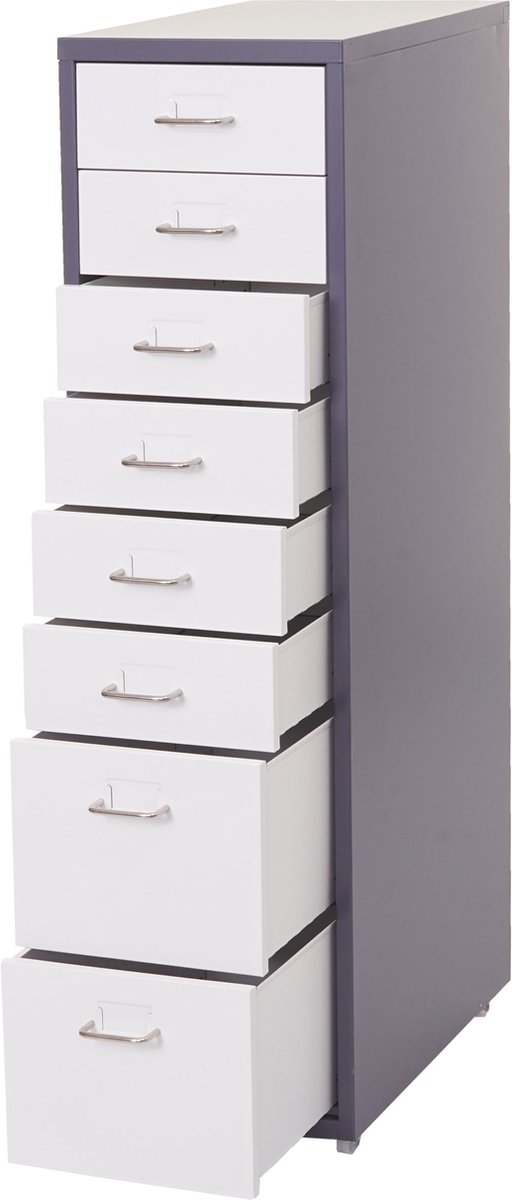 MCW Trolley kast Boston T851, ladekast stalen kast, 110x28x41cm 8 laden ~ donkergrijs wit