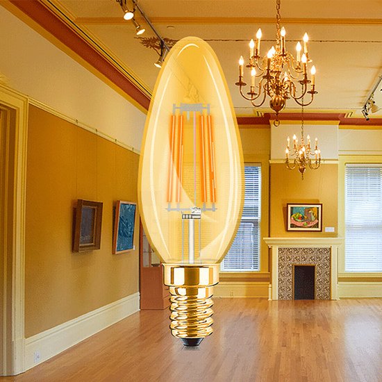 Voordeelpak 10x LED Lamp E14 Kaars Filament - Brinton - Amber 4W 360lm - 822 Zeer Warm Wit 2200K - C35 | Vervangt 32W