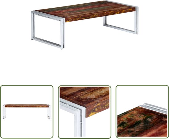 The Living Store Table en Bois Vintage Industriel - 120 x 60 x 35 cm - Bois recyclé - Fer