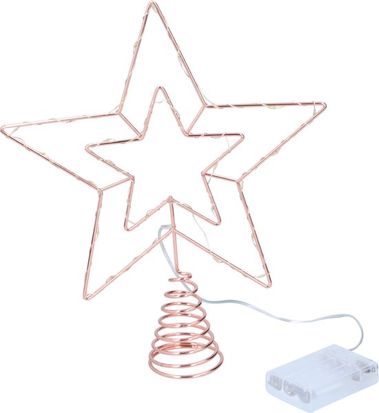 Arti Casa Kerstboompiek - Kerstboom Piek met Verlichting op Batterijen - Piek met Verlichting - Kerstboom Sterren Piek - Kerst Decoratie LED - Kerstboom Topper Rosé Goud