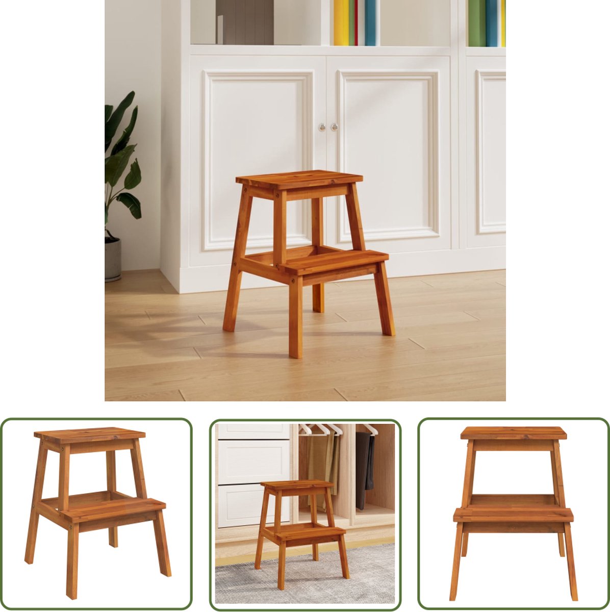 Taburet cu 2 trepte, 40x38x50 cm, lemn masiv de acacia