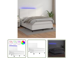 vidaXL Led Bed - Boxspring Bed - Boxspring met matras en LED kunstleer wit 140x200 cm - Kunstleder Bed - Pocketveer Matras - Slaapcomfort