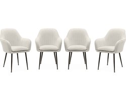 sweeek - Set van 4 stoelen in bouclé met matzwarte metalen poten, shella, b 57 x d 59 x h 84,5