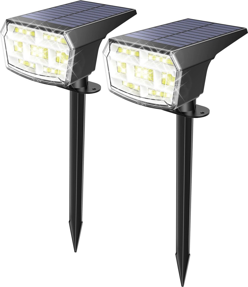 Buiten Solarlampen - Set van 2 LED Solar Spotlights | 59 LED Beads, Flexibel 90 Graden Zonnepaneel, 3 Helderheidsniveaus, Tuin- en Muurinstallatie