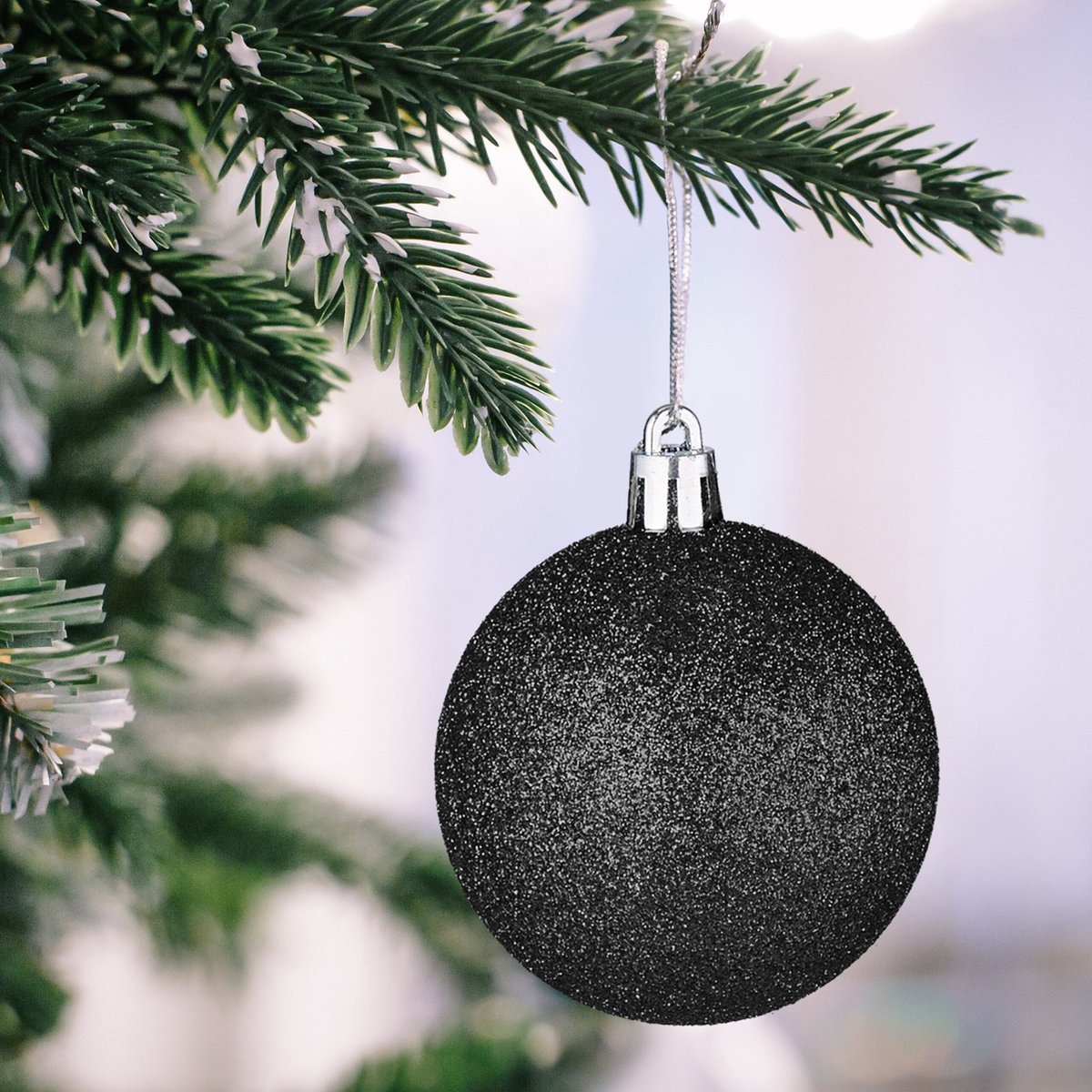Kerstballen set van 100 - plastic - mat - glanzend - glitters - 10 designs - zwart – foto 6