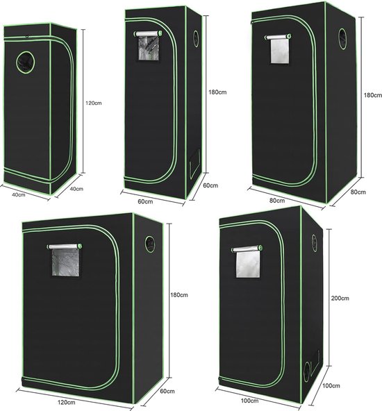 Grow Tent, Black/Green, 60 x 60 x 180 cm, Lightproof and
