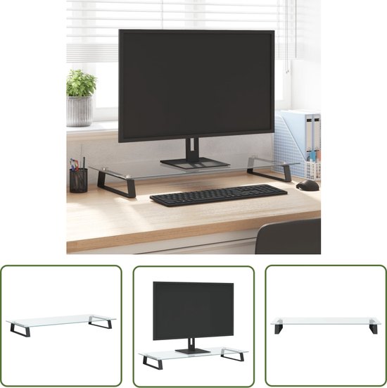 The Living Store Support pour Moniteur Verre Transparent - 80 x 35 x 8 cm Design Ergonomique