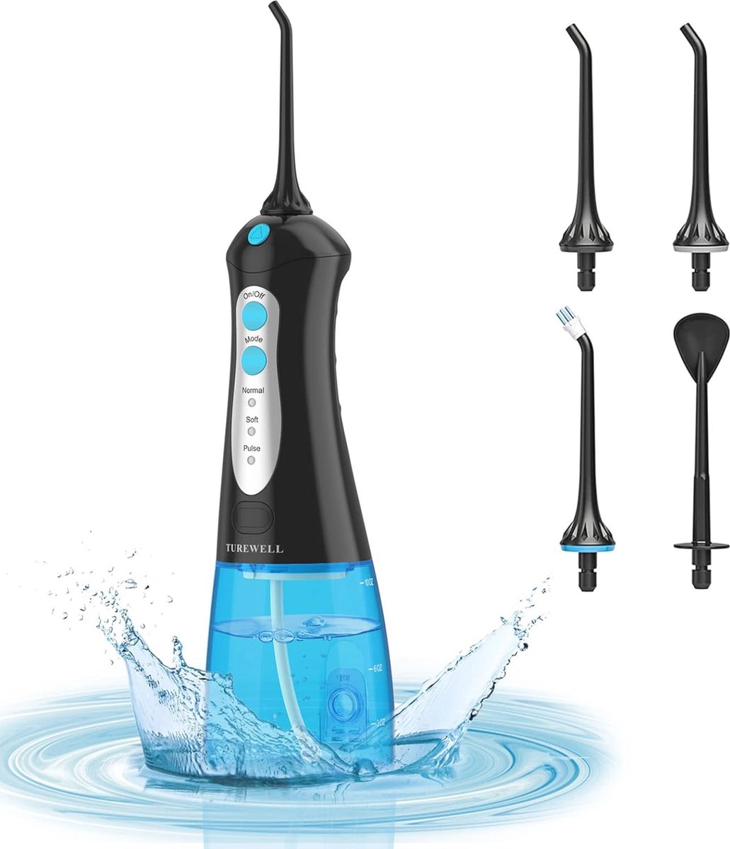 Draadloze Monddouche voor Grondige Tandreiniging - 3 Modi, 6 Opzetstukken, IPX7 Waterdicht, USB Oplaadbaar, 300ML Capaciteit