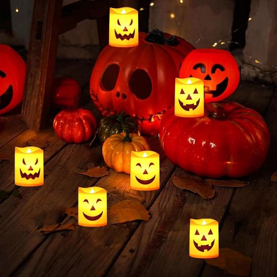 LED confortable - Bougies Bougies piliers sans flamme - Lanterne décorative d’Halloween - vraie cire - bougie chauffe-plat de jardin d’horreur - bougies effrayantes