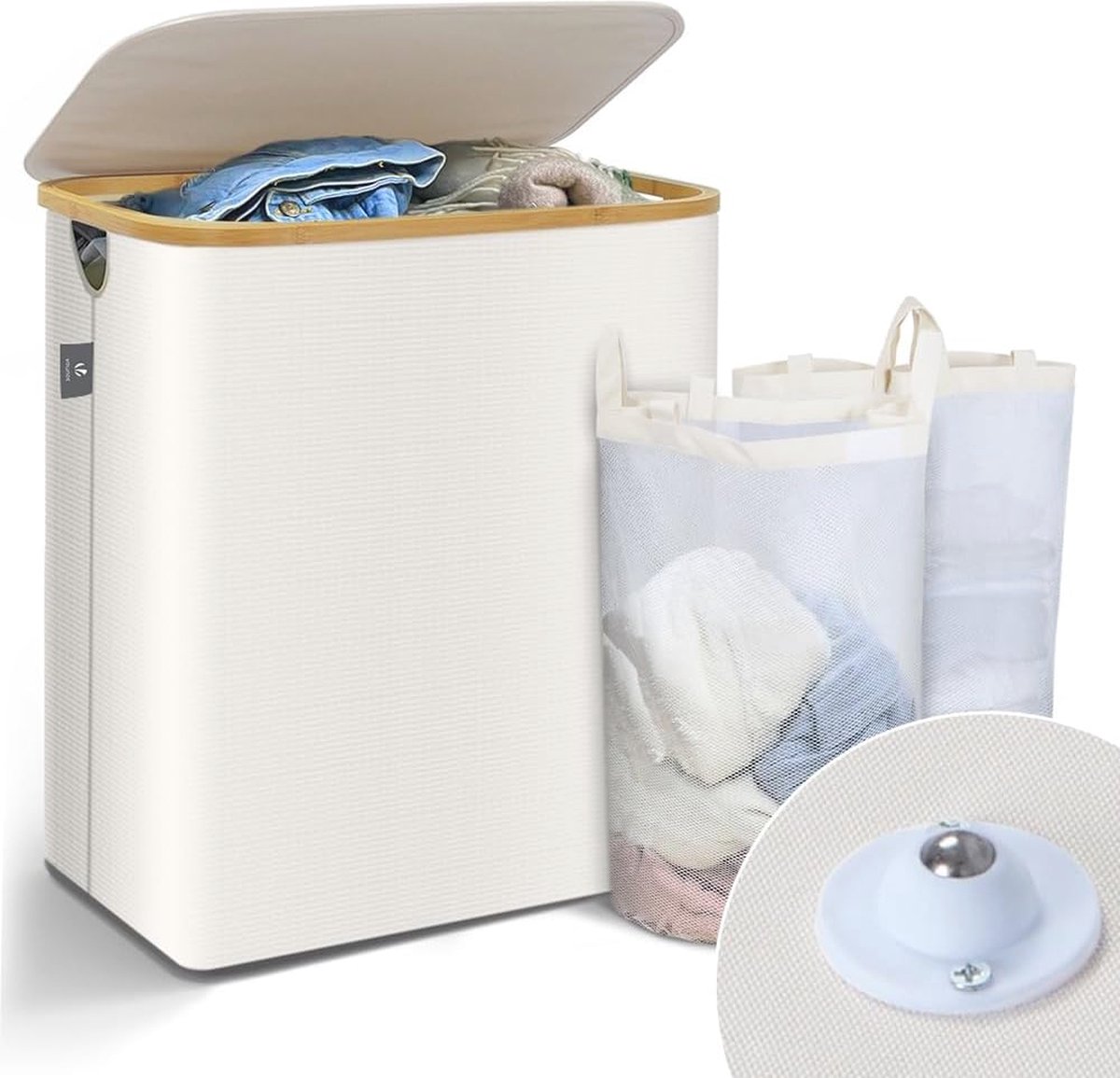 Opvouwbare Wasmand 145L met Deksel en 2 Compartimenten – Duurzaam en Ruim