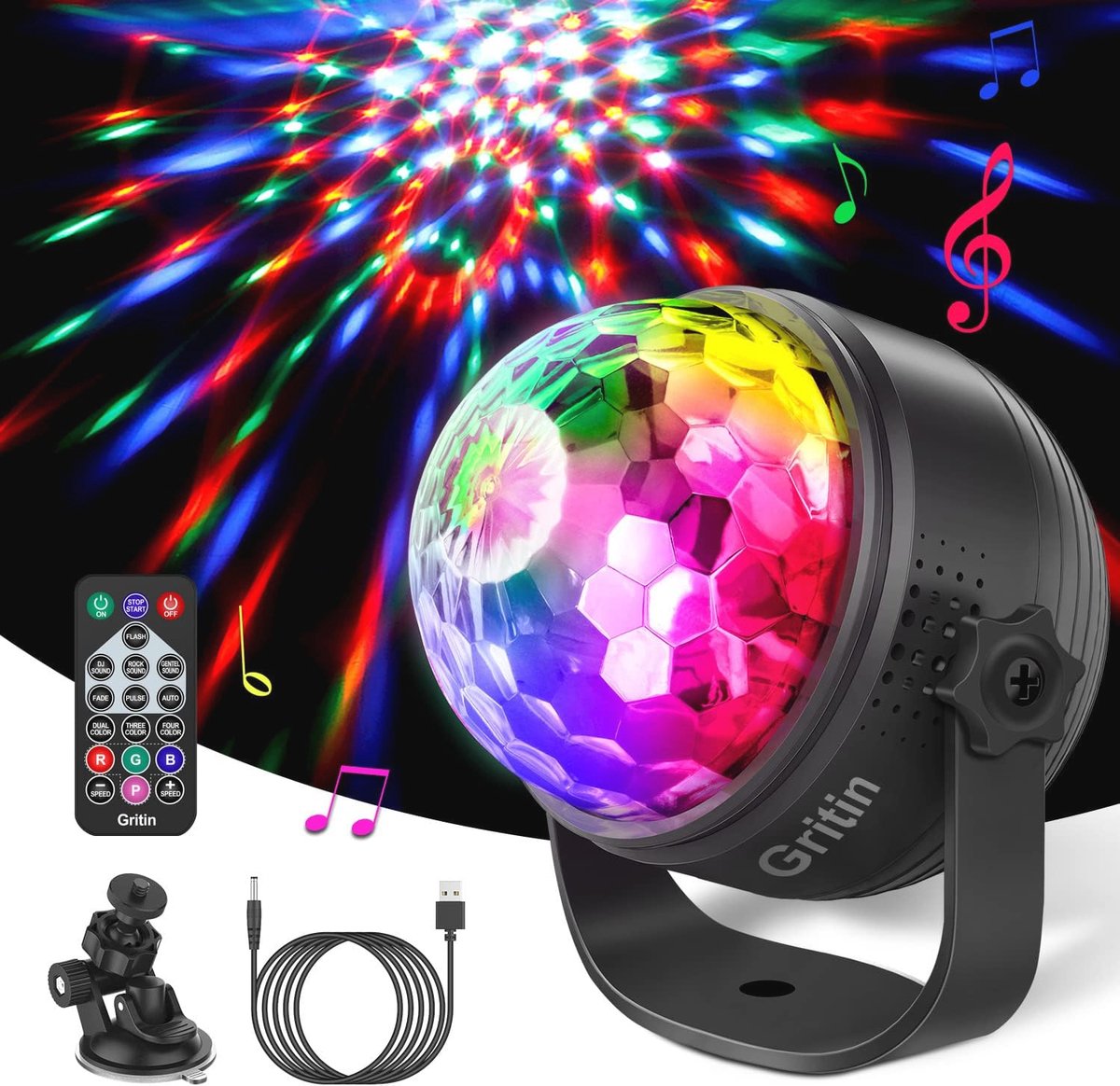 Image of 360° Rotatie Geluidsgeactiveerde Discobal Feestverlichting met Afstandsbediening - RGB Lichteffecten voor Feestjes en Verjaardagen