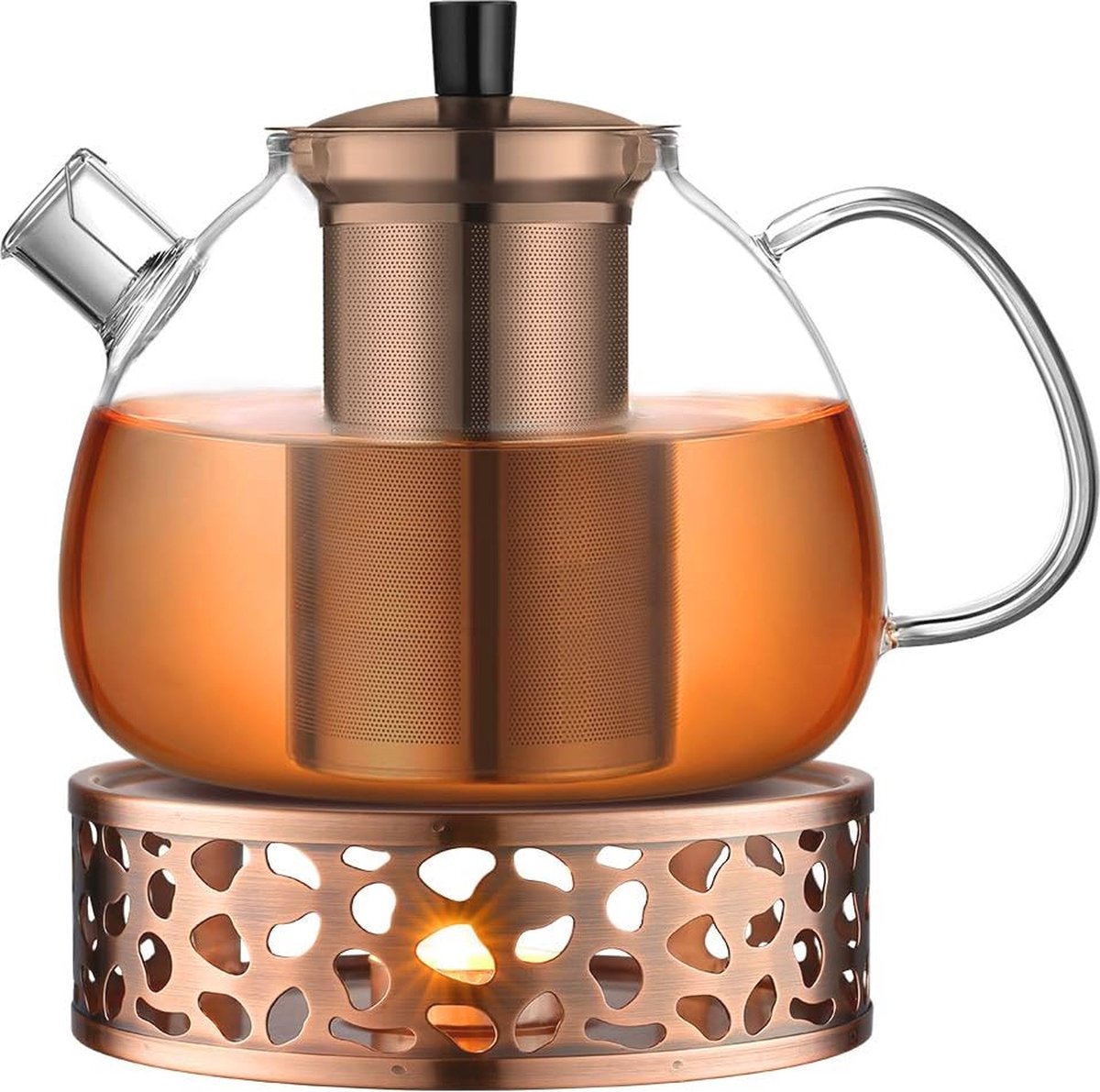 Glazen Theepot met Infuser en Theepotwarmhouders - 1500ml, Geschikt voor Theebloemen en Losse Thee