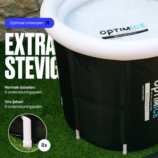 OPTIMICE IJsbad All in Pakket - Inclusief Koelelementen, E-Books (Koudwater Therapie, Meditatie, Ademhaling), Thermometer & Draagtas - Zitbad - Wim Hof - Ice Bath - Opvouwbaar en Inklapbaar
