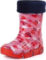 Ladeheid Kinder Regenlaarzen - Gevoerd Rubberen Laarzen met manchet Waterdichte - PVC - LA-ZT-Szuwarek - Roze Hart - 35/36