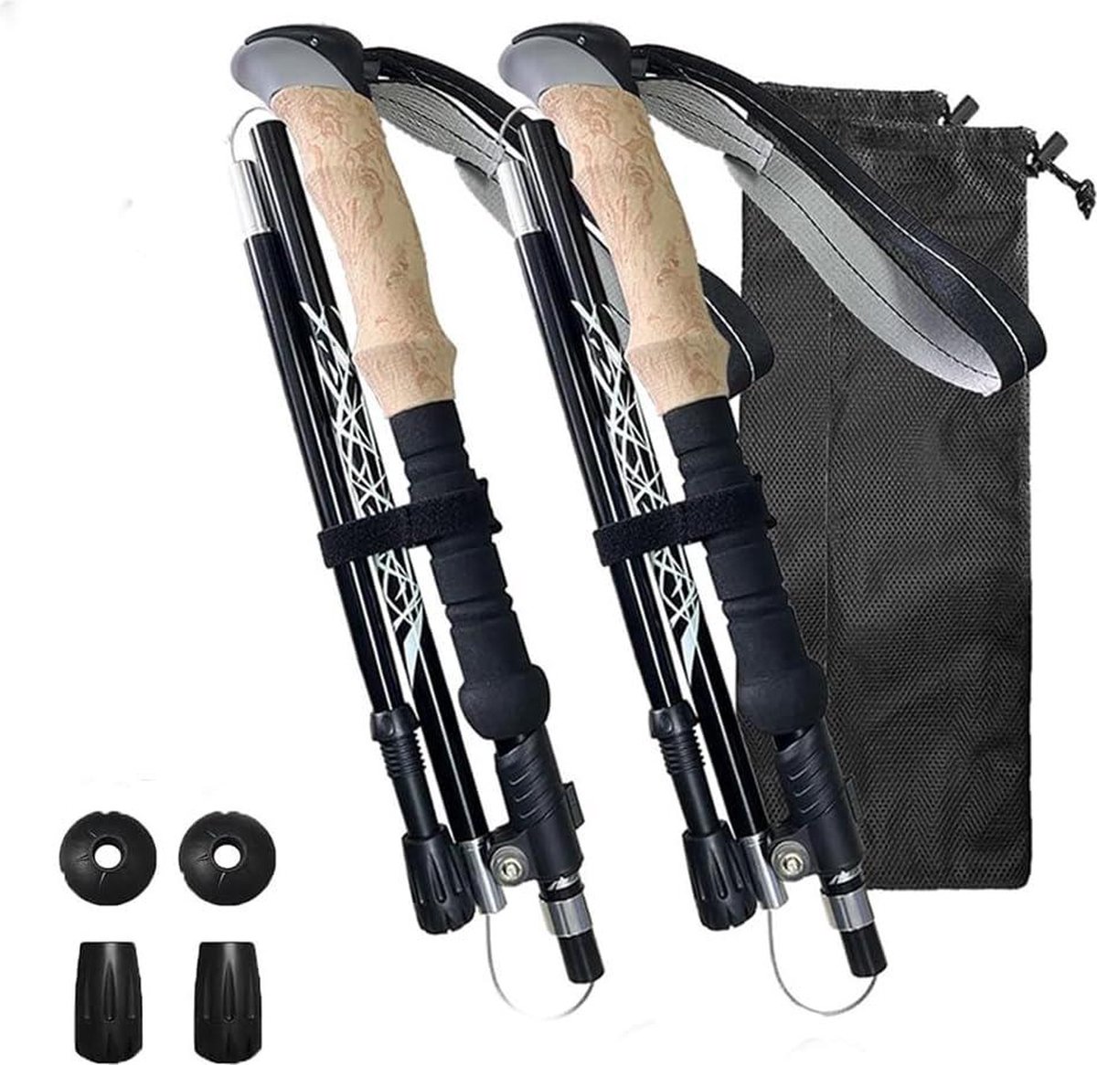 Telescopische Nordic Walking stokken - verstelbaar 110-130 cm - voor dames en heren - met metalen klapsluitingen en kurkgrepen - voor trekking en wandelen