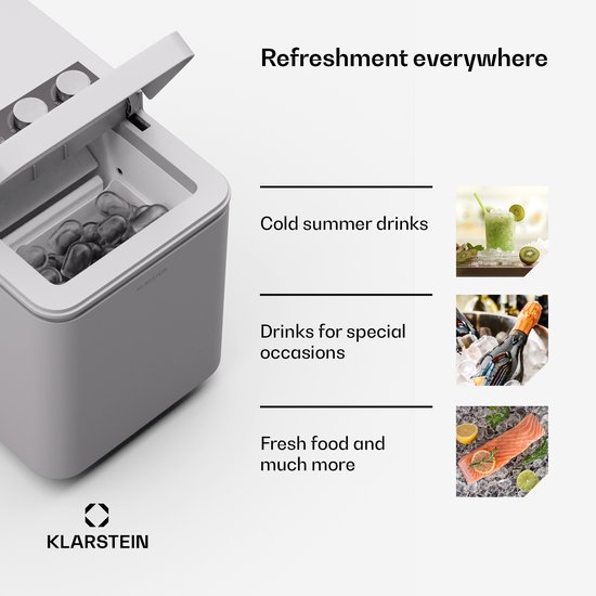 Klarstein Icecraft Ice Cube Maker - 12 kg per dag - Ijsblokjes in 6 minuten - 2 Maten - Automatische reiniging - Ijsblokjesmaker - 150 W - Ijsblokjesdispenser - Wit van Merkloos — afbeelding 2