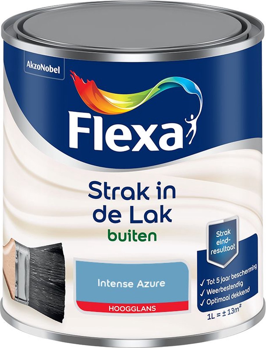 Flexa - Strak in de Lak Buitenlak Hoogglans - Intense Azure - Kleur van het jaar 2025 - Mengverf - 1 L