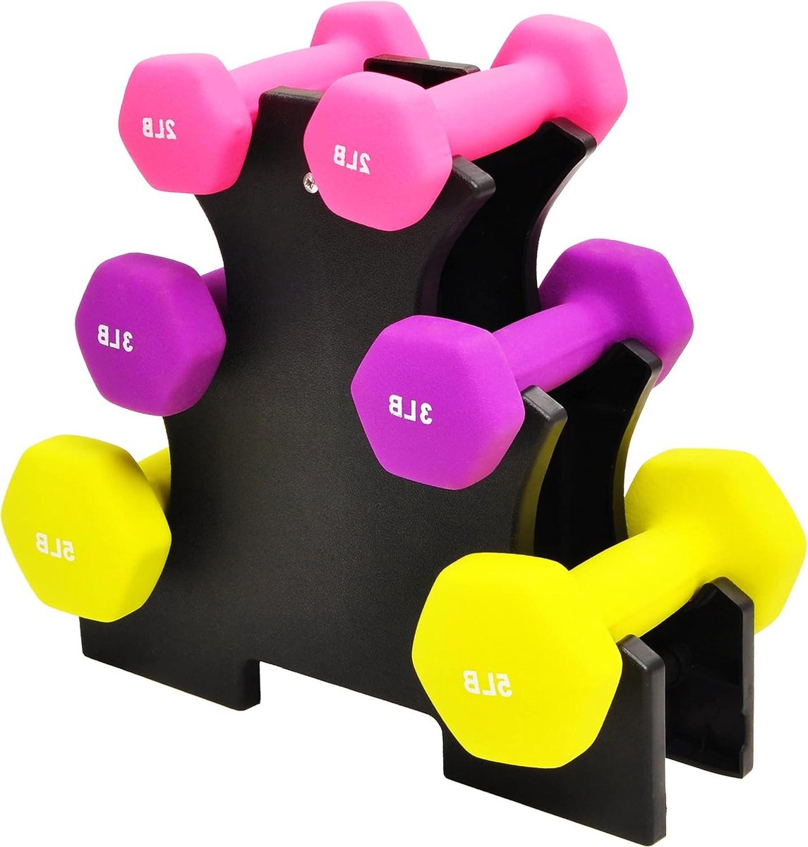 Neopreen halters handgewichten antislip anti-rol zeskantvorm kleurrijk - set van 6, 2/3/5 pond paar 9 kg met rek