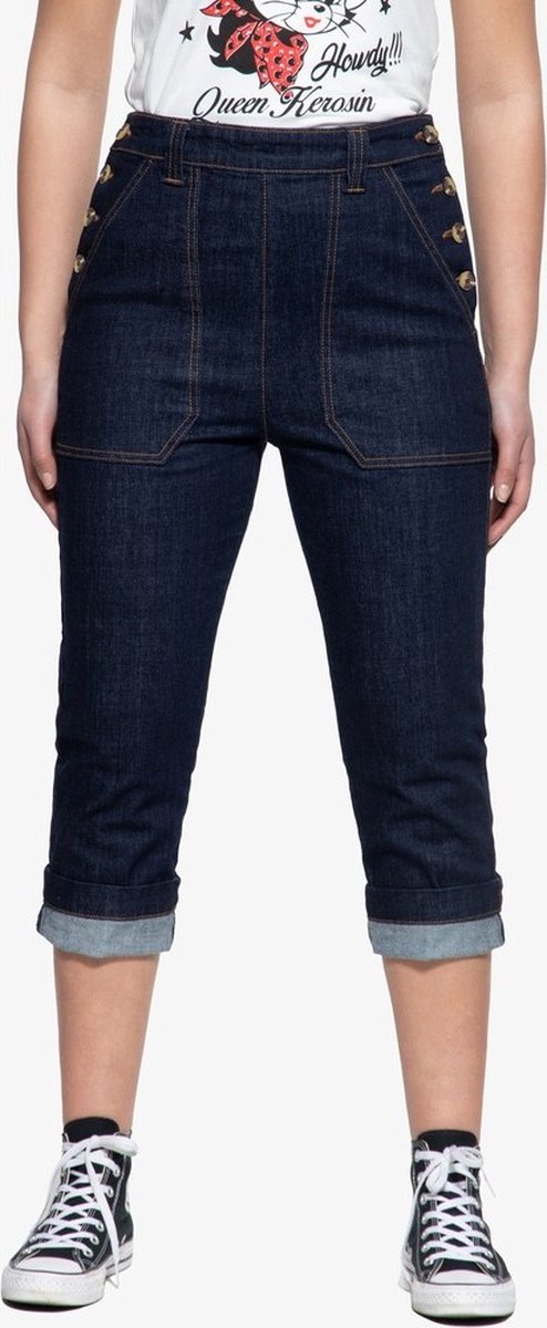 Queen Kerosin Damen High Waist Capri Jeanshose Blau-33