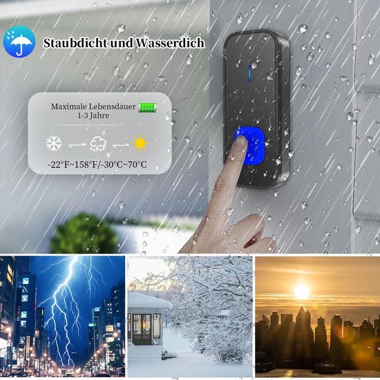 SECRUI Draadloze Deurbel Buiten Waterdicht IP55 – 3 Ontvangers 2 Drukknop op Batterij, 58 Melodieën, 5 Volumeniveaus 0–120 dB, LED Lampje, 300 m Bereik, Voor Huis, Appartement & Voordeur, Wit SECRUI Draadloze Deurbel Buiten Waterdicht IP55 – 3 Ontvangers 2 Drukknop op Batterij, 58 Melodieën, 5 Volumeniveaus 0–120 dB, LED Lampje, 300 m Bereik, Voor Huis, Appartement & Voordeur, Wit