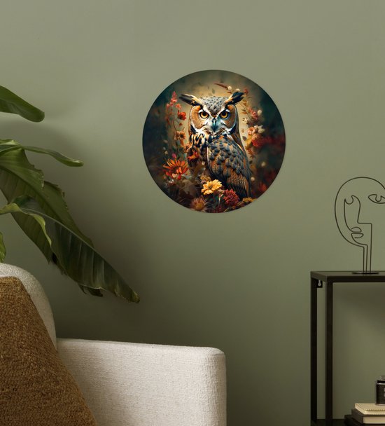 WallCircle - Stickers muraux - Cercle Papier Peint - Vogel - Oiseau - Fleurs - Plantes - Botanique - 30x30 cm - Cercle Mural - Auto Adhésif - Autocollant Rond Papier Peint