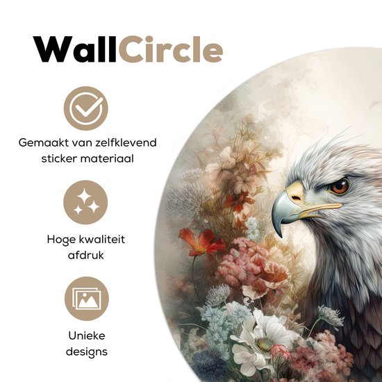 WallCircle - Stickers muraux - Cercle Papier Peint - Aigle - Aigle - Vogel - Fleurs - Nature - 30x30 cm - Cercle Mural - Auto Adhésif - Autocollant Rond Papier Peint