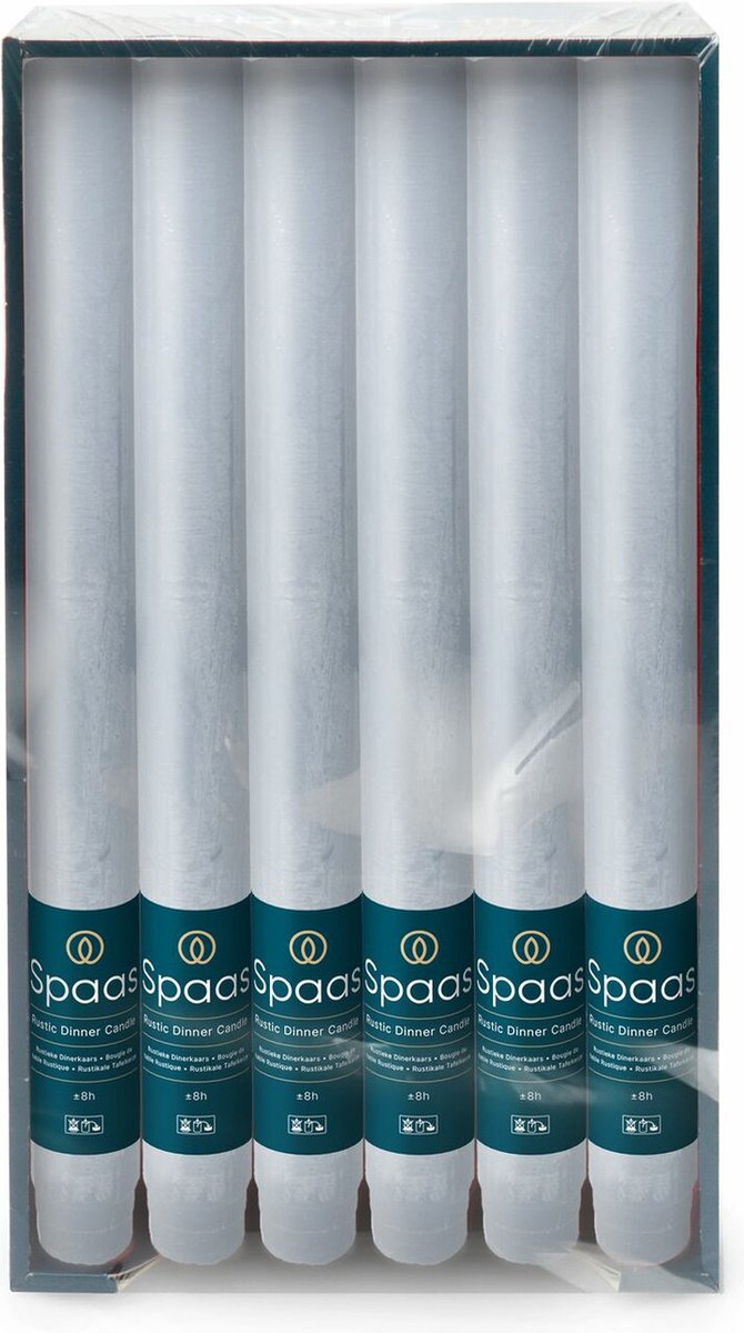 SPAAS Dinerkaarsen rustiek - lichtblauw - 12x - 25 cm - 10 branduren - huishoudkaarsen