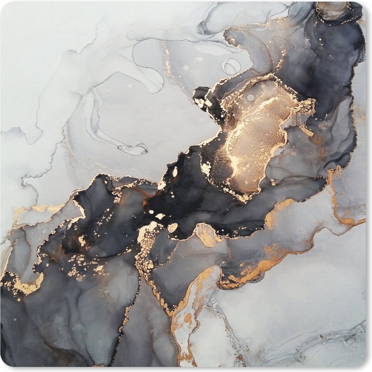 Muismat 20x20 cm - Mousepad Zwart - Marmer print - Luxe - Goud - Muismatten
